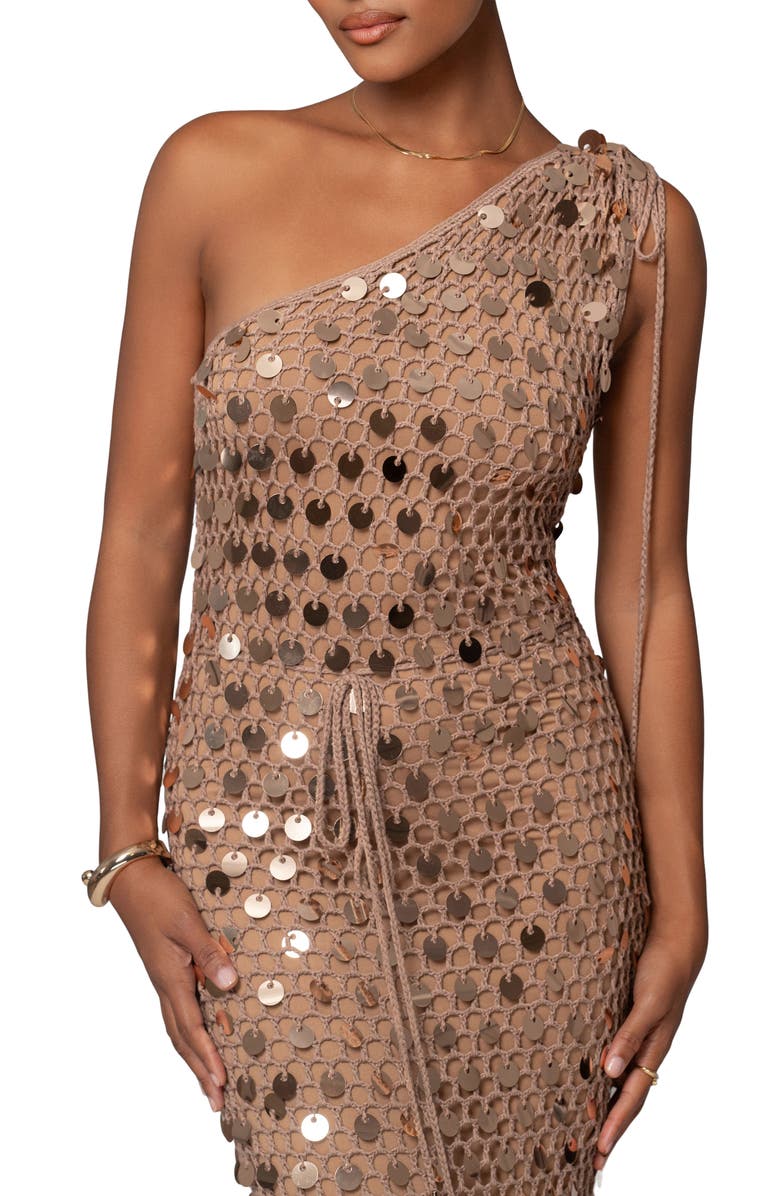 JLUXLABEL Opulent Paillette One-Shoulder Maxi Dress, Alternate, color, Beige