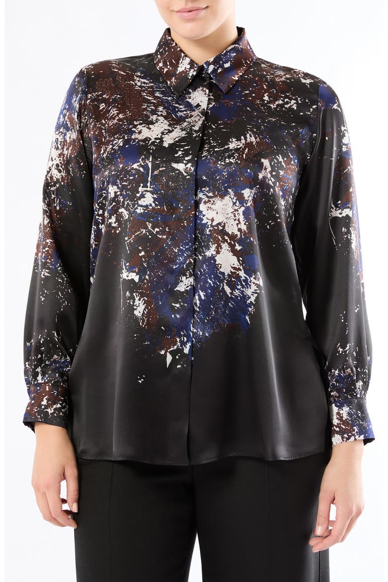 Print Silk Shirt, Main, color, BLACK