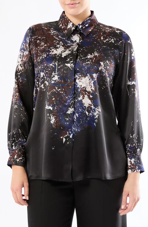 Print Silk Shirt (Plus)