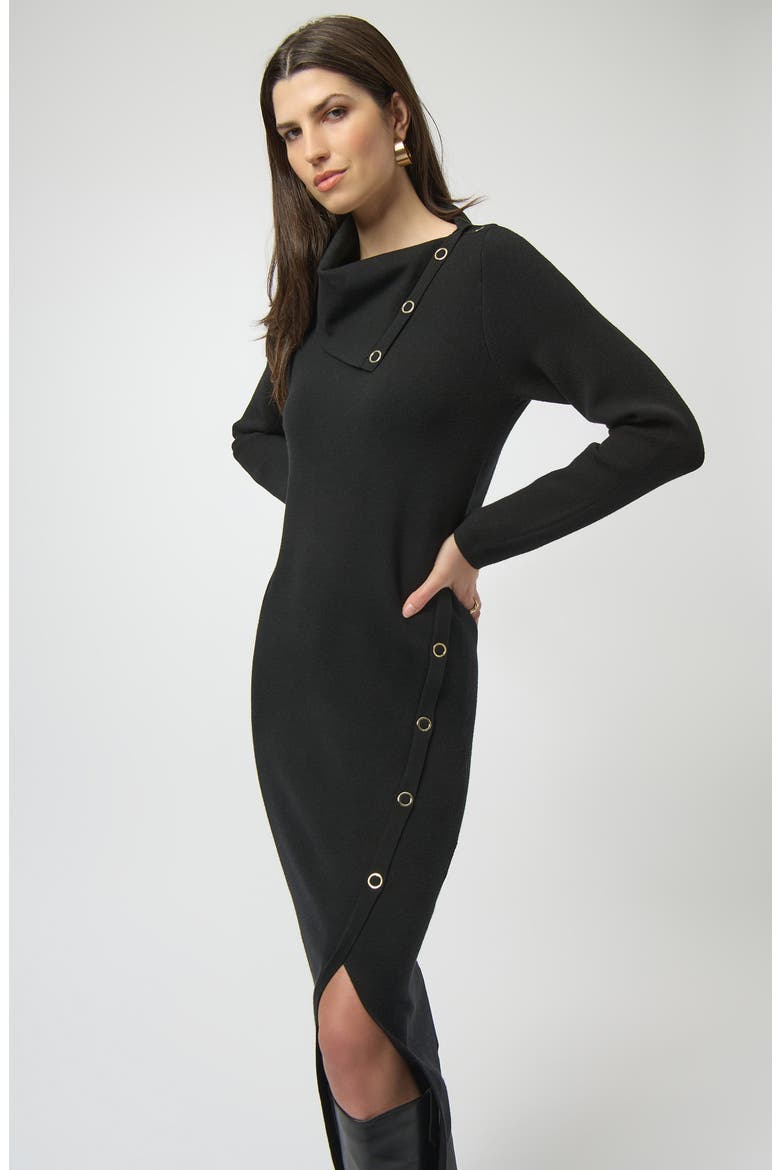 Eyelet Detail Cowl Neck Sweater Dress, Alternate, color, BLACK