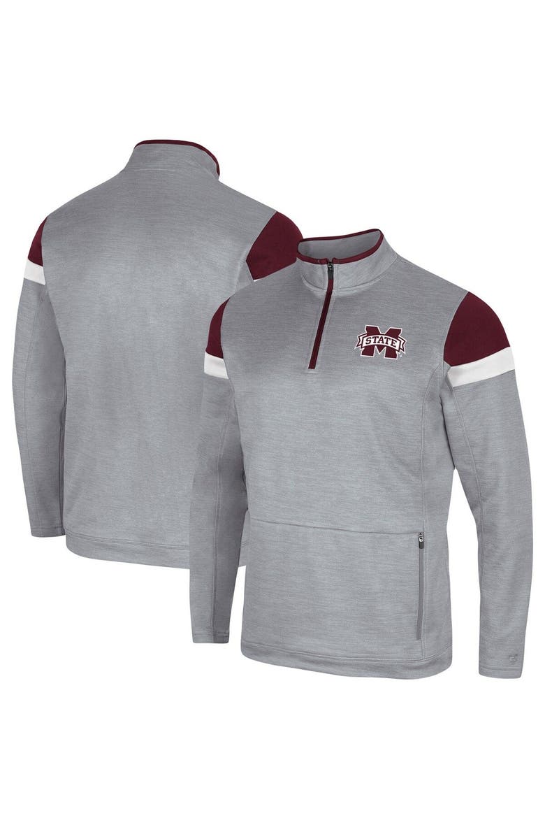 Men's Colosseum Gray Mississippi State Bulldogs Bingo Quarter-Zip Jacket, Main, color, Gray