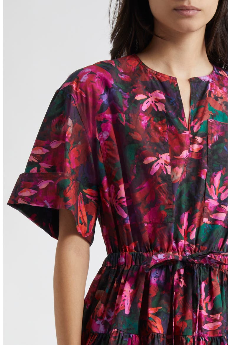 Nadira Floral Print Tie Waist Tiered Minidress, Alternate, color, HIBISCUS