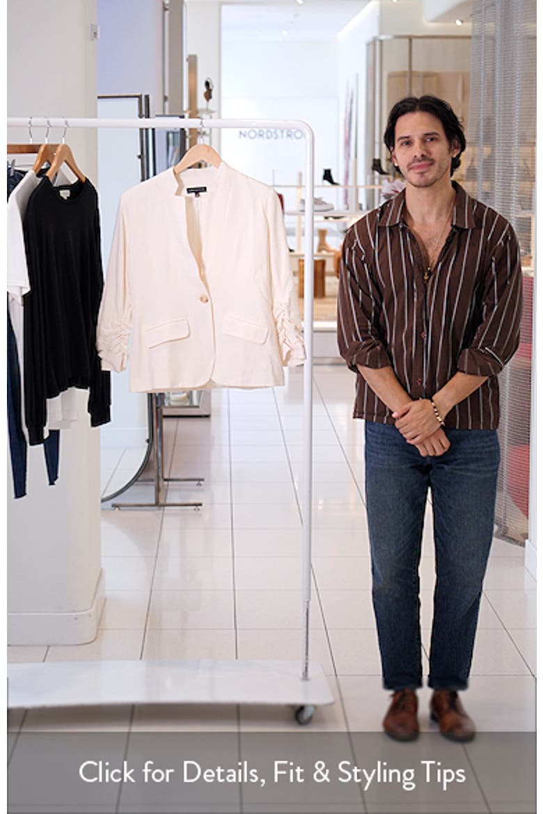 Notched Neck Ruched Sleeve Linen Blend Jacket video