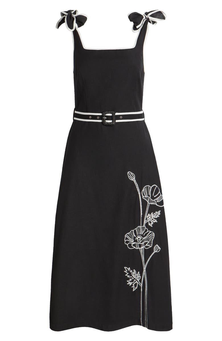 CIEBON Paola Embroidered Shoulder Tie Midi Dress, Alternate, color, 