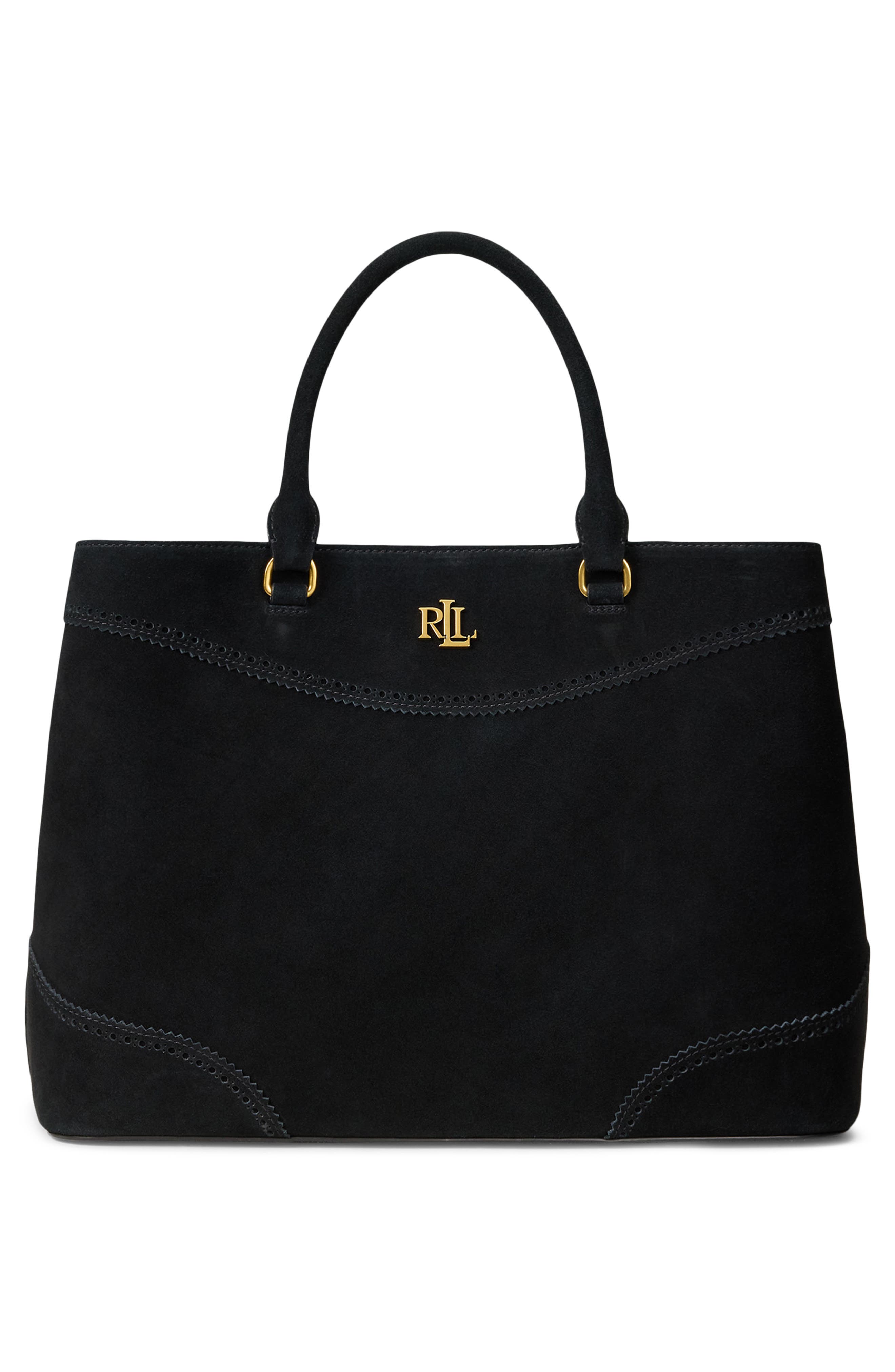 Marcy 36 Perforated Suede Satchel, Main, color, BLACK