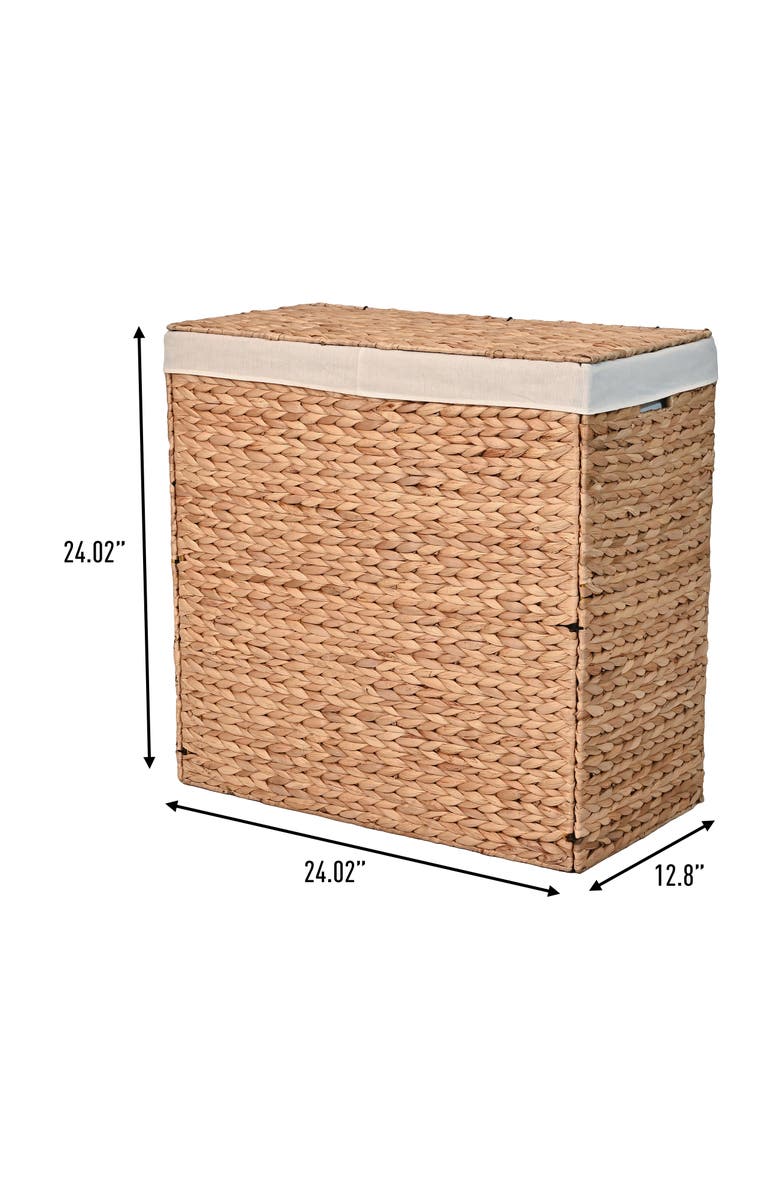 HAPPIMESS Sawyer Classic Farmhouse Handwoven Hyacinth 2-Section Collapsible Laundry Hamper with Washable Liner, Handles, and Lid, Alternate, color, Natural