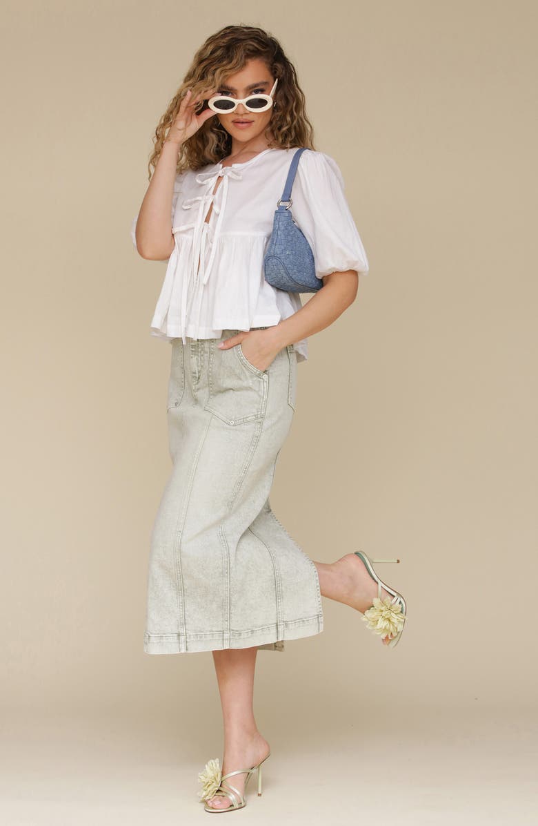 Avec Les Filles Tie Front Puff Sleeve Cotton Top, Alternate, color, White