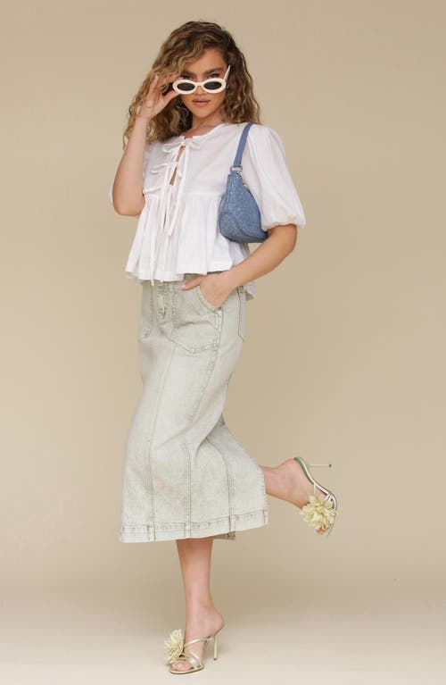 Avec Les Filles Tie Front Puff Sleeve Cotton Top In White