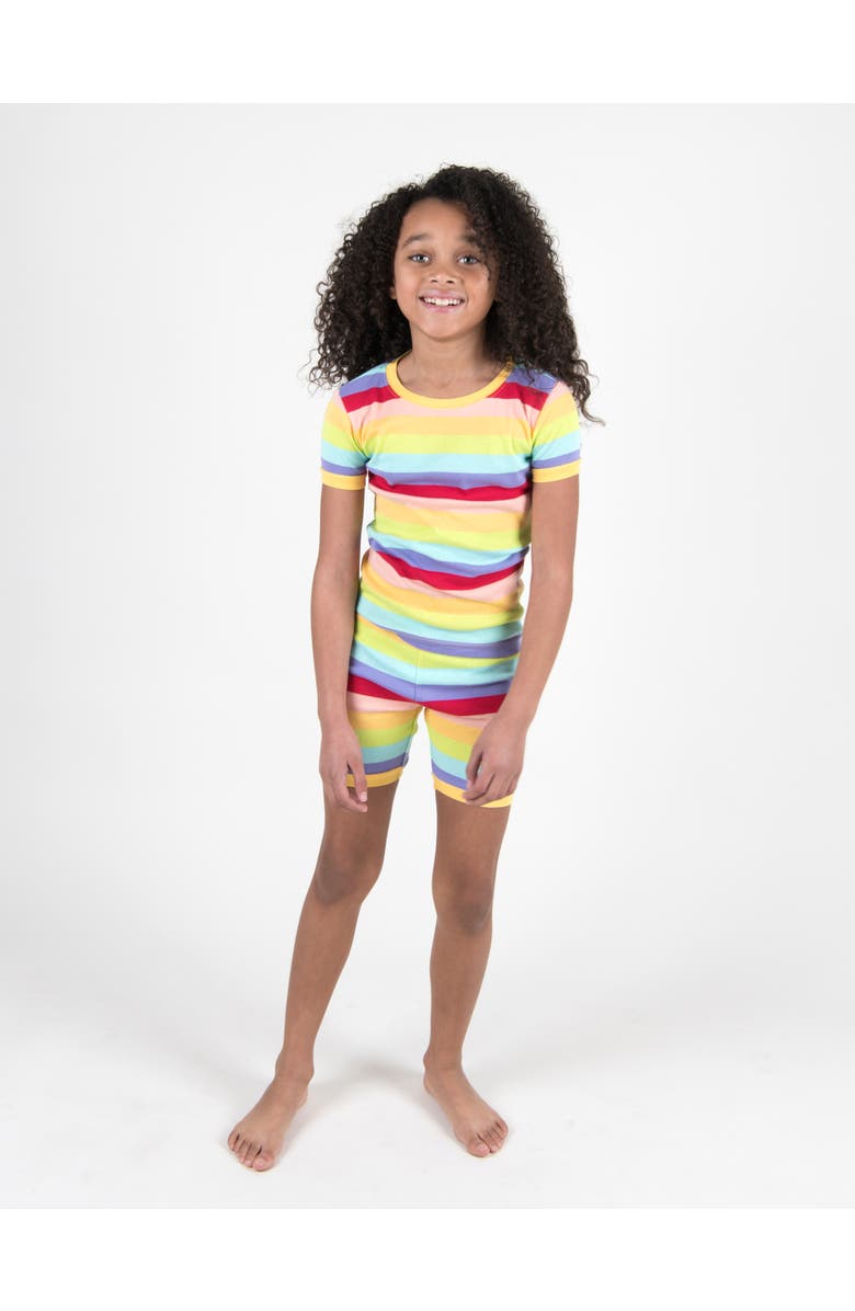 Leveret Kids Short Sleeve Cotton Striped Matching Family Pajamas, Alternate, color, Colorful Girls