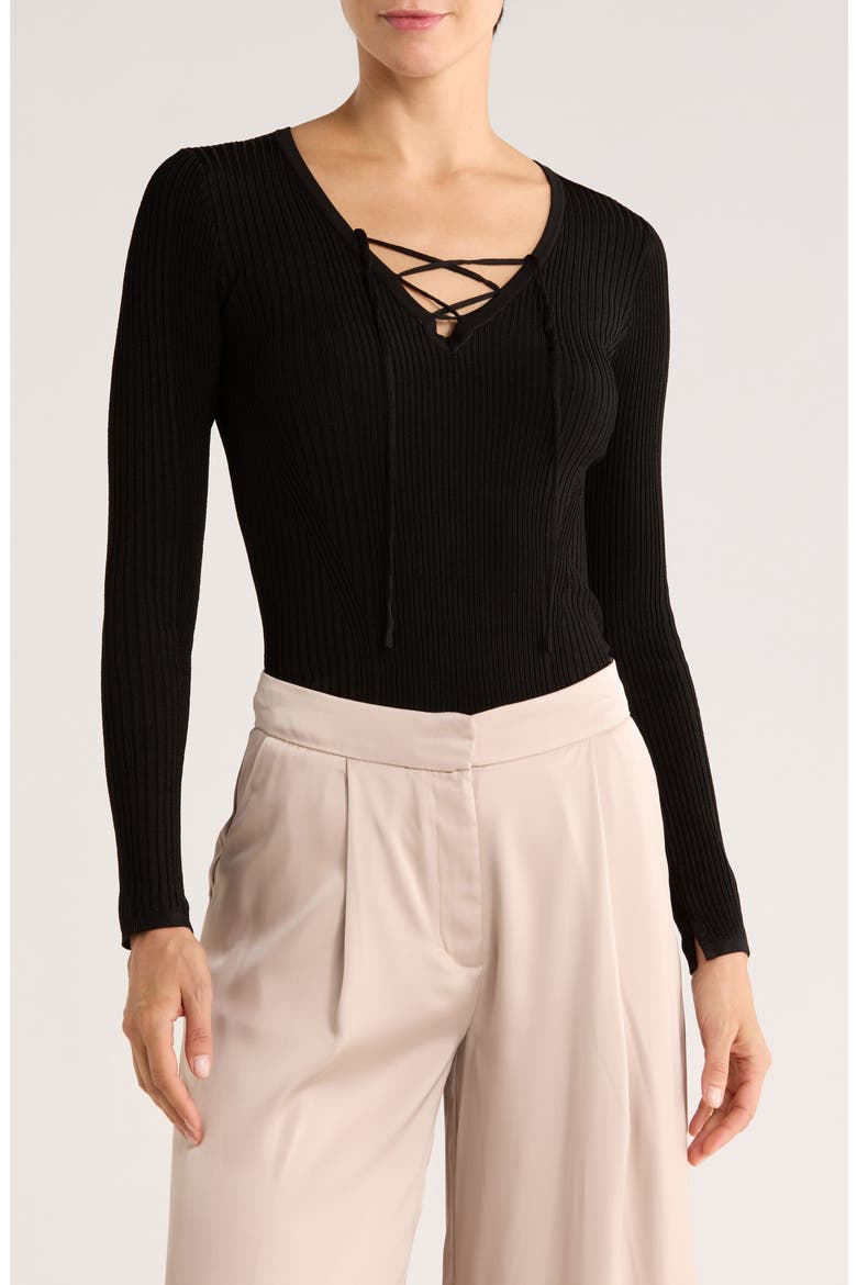 Crisscross Tie Sweater, Main, color, BLACK