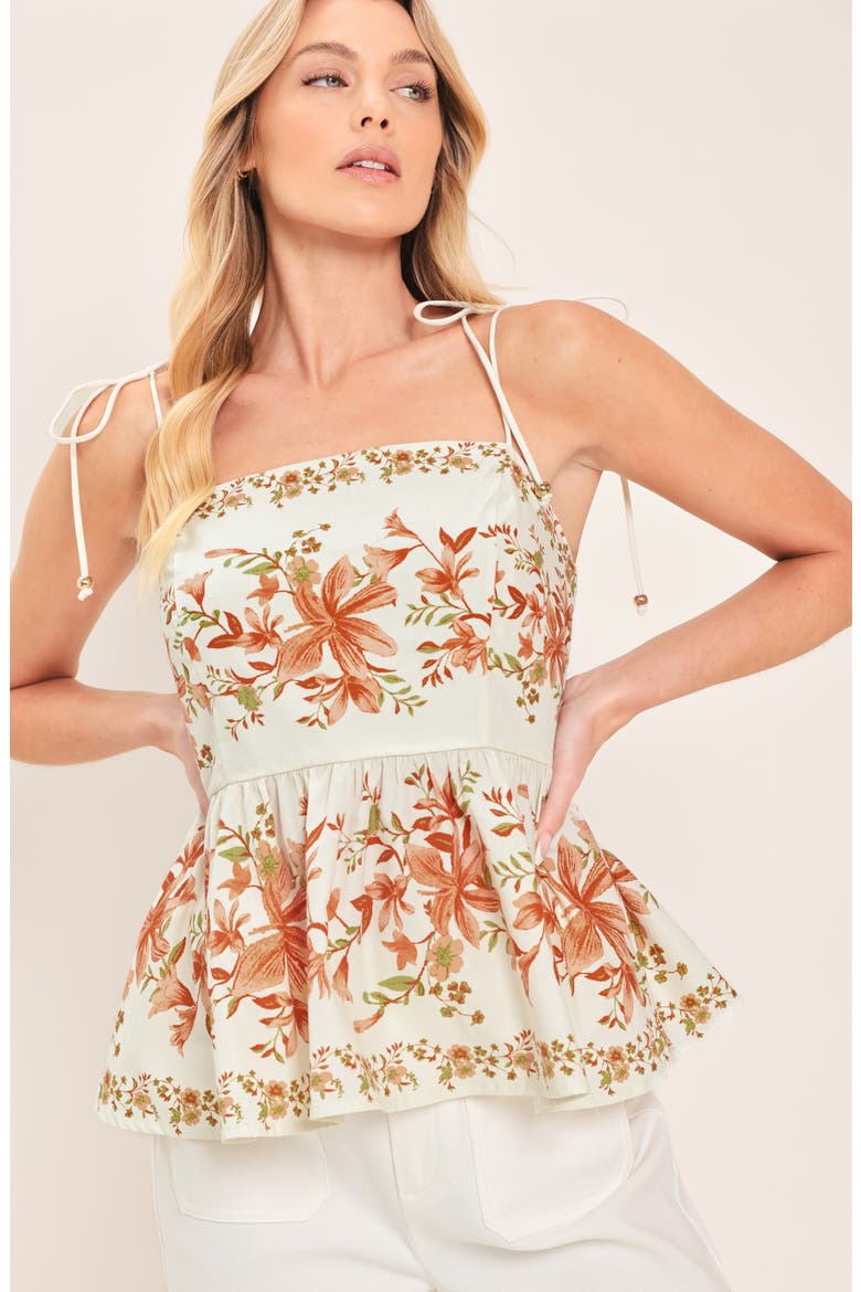 Floral Tie Strap Peplum Top, Alternate, color, IVORY