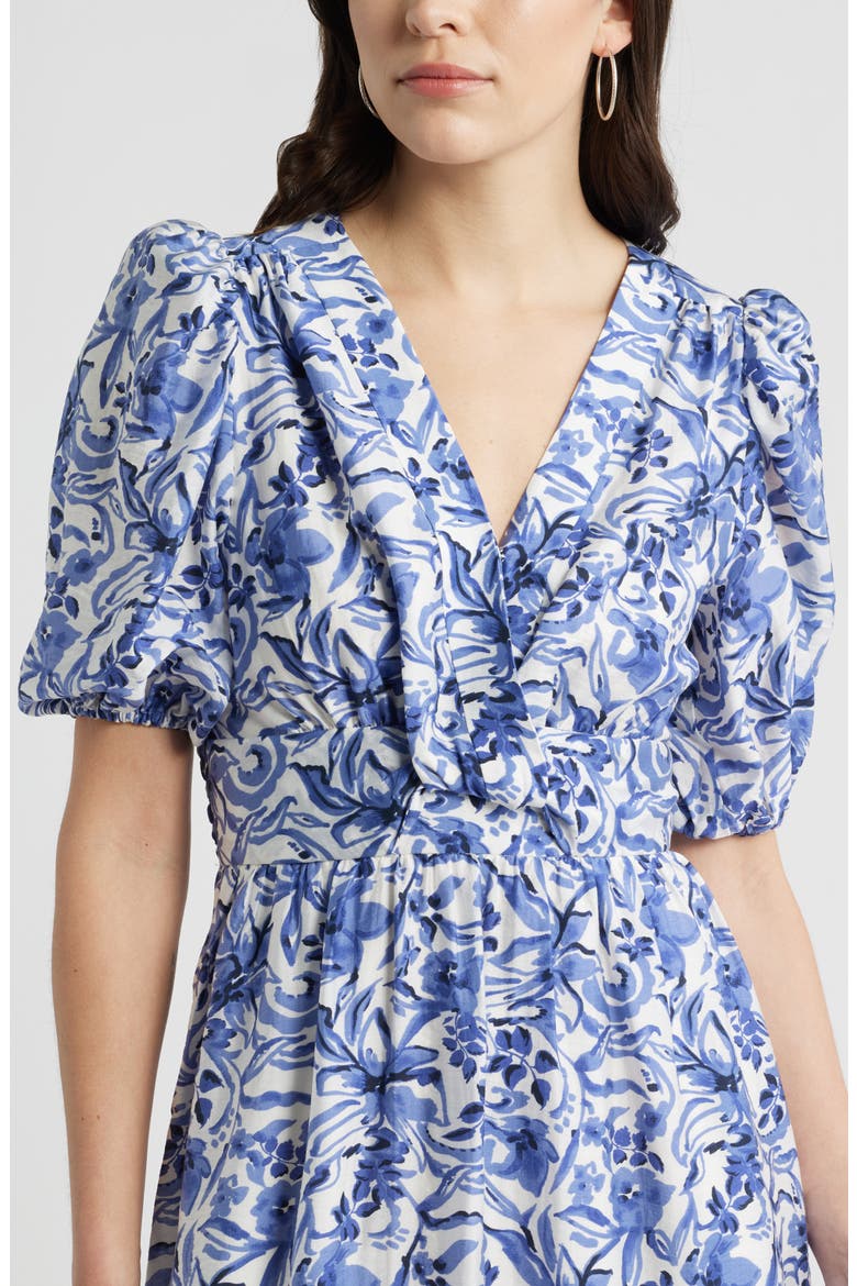 Twist Detail Allover Print Midi Dress, Alternate, color, IVORY/ NAVY DAISY GARDEN