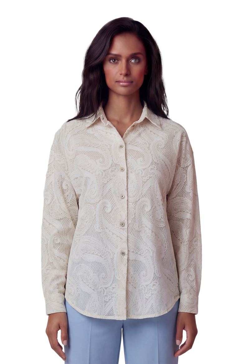 Crochet Paisley Womens Relaxed Linen Shirt, Main, color, CROCHET PAISLEY IVORY
