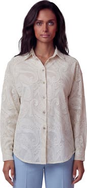 Lords of Harlech Crochet Paisley Womens Relaxed Linen Shirt