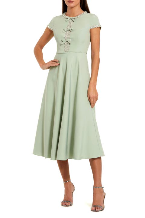 Crepe Midi Dress With Rhinestone Beading