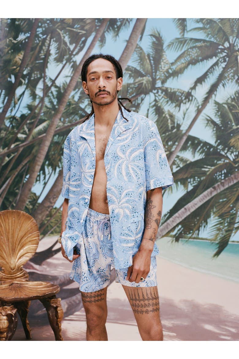 Palm Fronds Swim Trunks, Alternate, color, Blue