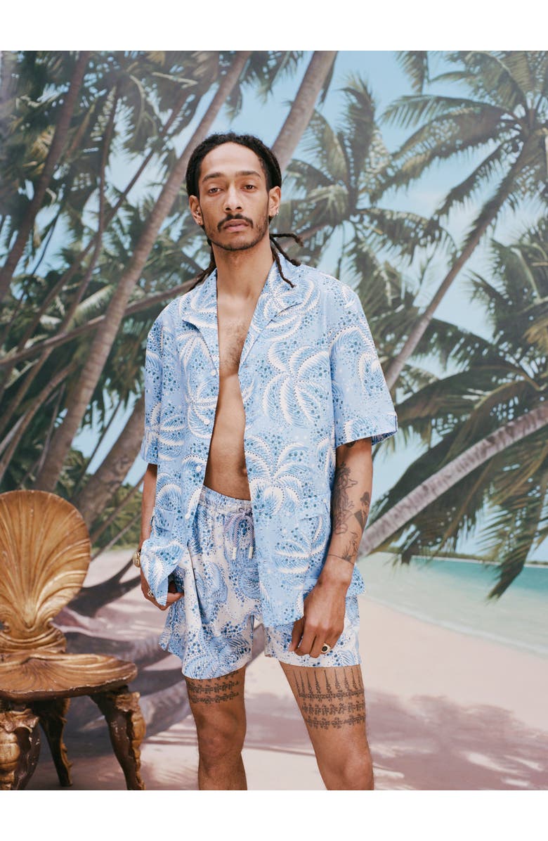 Tombolo Palm Fronds Swim Trunks, Alternate, color, Blue