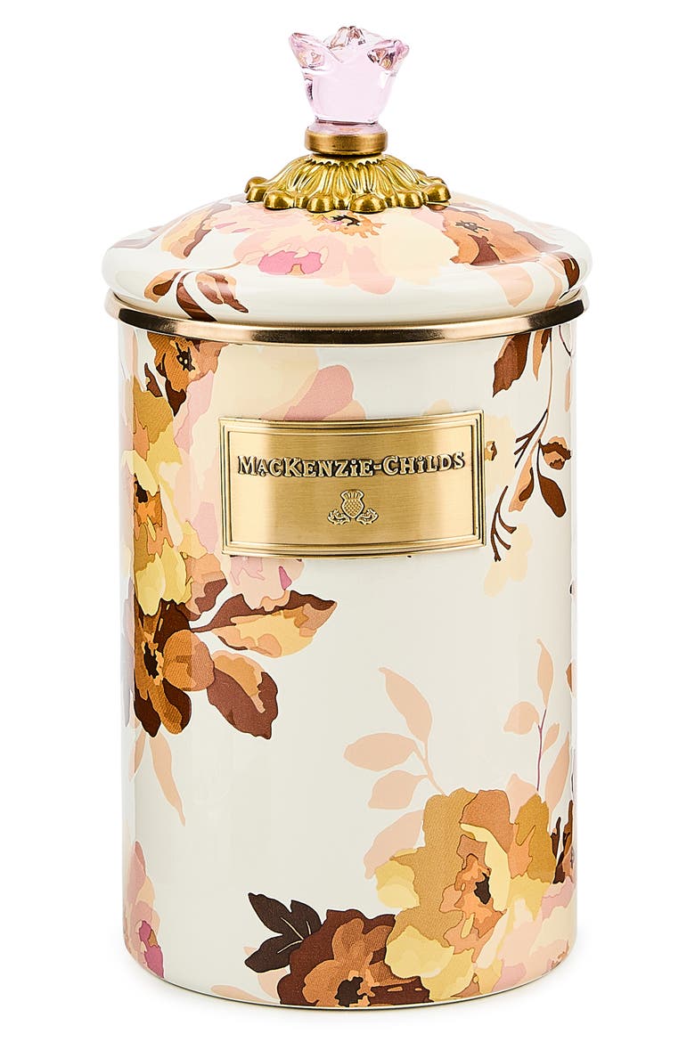 Wild Rose Large Enameled Steel Canister, Main, color, WHITE