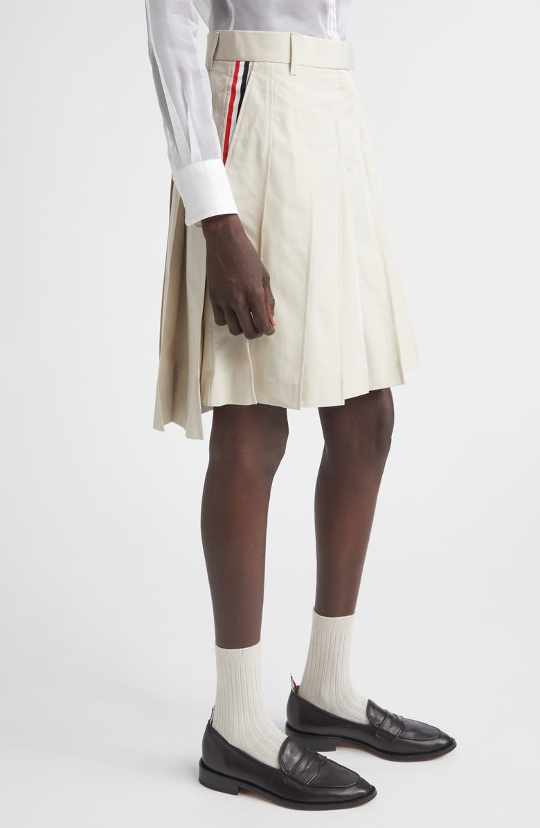 Thom Browne Pleated Drop Hem Cotton Twill Skirt, Alternate, color, Beige