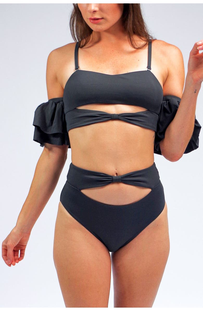 Mary Mercedes Ty Cutout Bikini Bottom, Alternate, color, Charcoal Grey