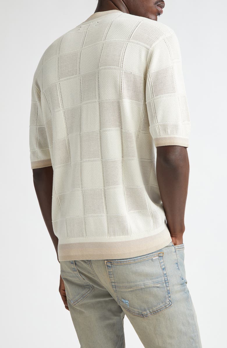 AMIRI Checkerboard Open Stitch Silk Blend Knit Top, Alternate, color, Birch