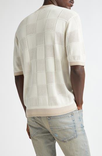 Ameri　SWITCHING CHECK KNIT TOP AMERI SWITCHING CHECK KNIT TOP Blue