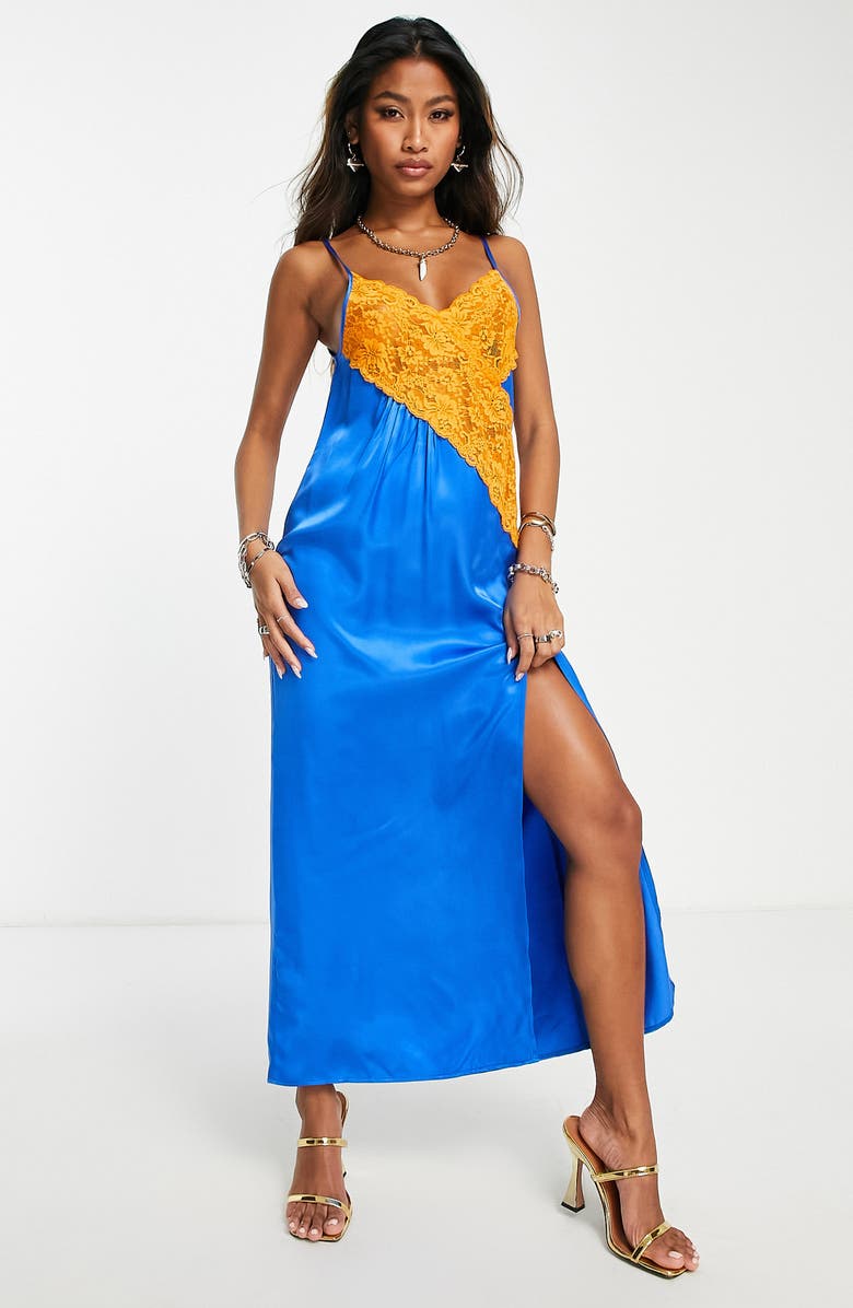 Topshop Contrast Lace Maxi Slipdress, Alternate, color, 