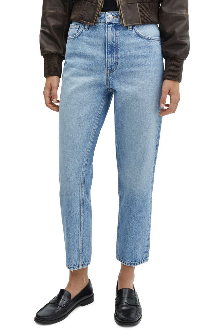 High Waist Ankle Tapered Mom Jeans, Main, color, MEDIUM BLUE