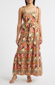 Julia Jordan Printed Tie Belt Maxi Sundress