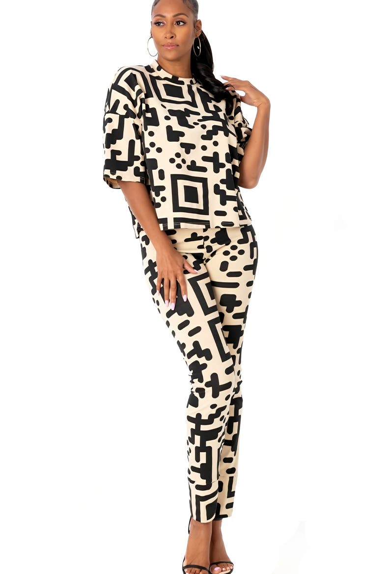 QR Code Abstract Print Leggings, Alternate, color, CREAM
