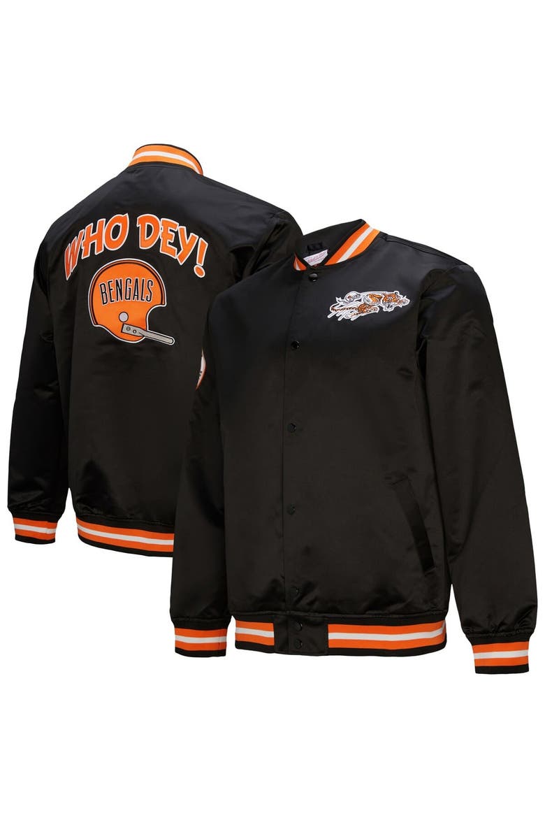 Men's Mitchell & Ness Black Cincinnati Bengals Double Down Satin Full-Snap Jacket, Main, color, Black