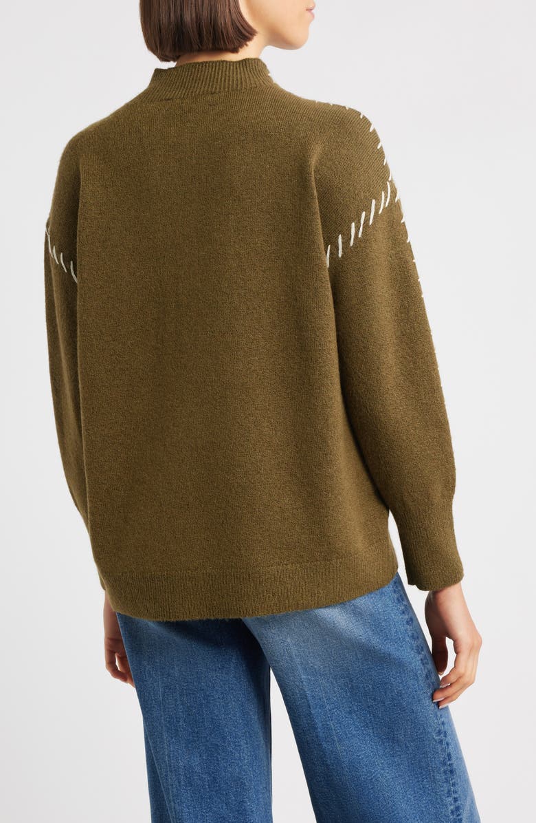CITY BLUES Lutetia Relaxed Whipstich Sweater, Alternate, color, Olive