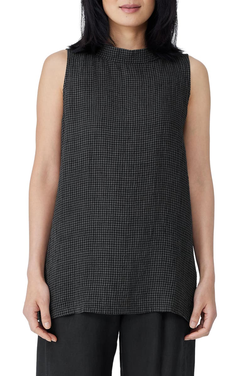 Eileen Fisher Sleeveless Mock Neck Organic Linen Tunic Top, Main, color, 