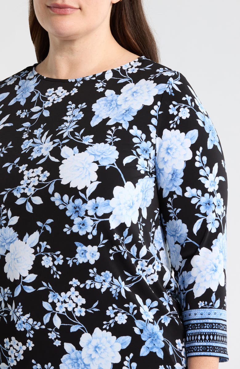 Anne Klein Floral Print Border Top, Alternate, color, Anne Black Multi