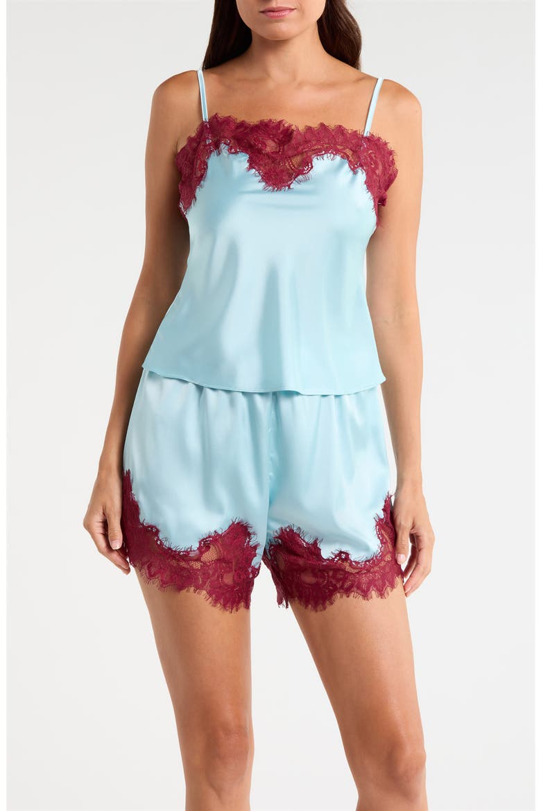 Lace Trim Satin Cami Pajamas, Main, color, ICY BLUE