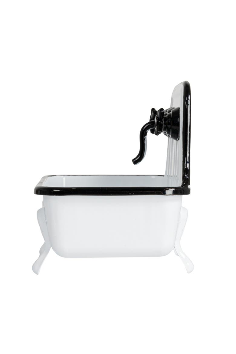 Vintage-Inspired Metal Sink Soap Dish with Faucet Design, White and Black, Alternate, color, White