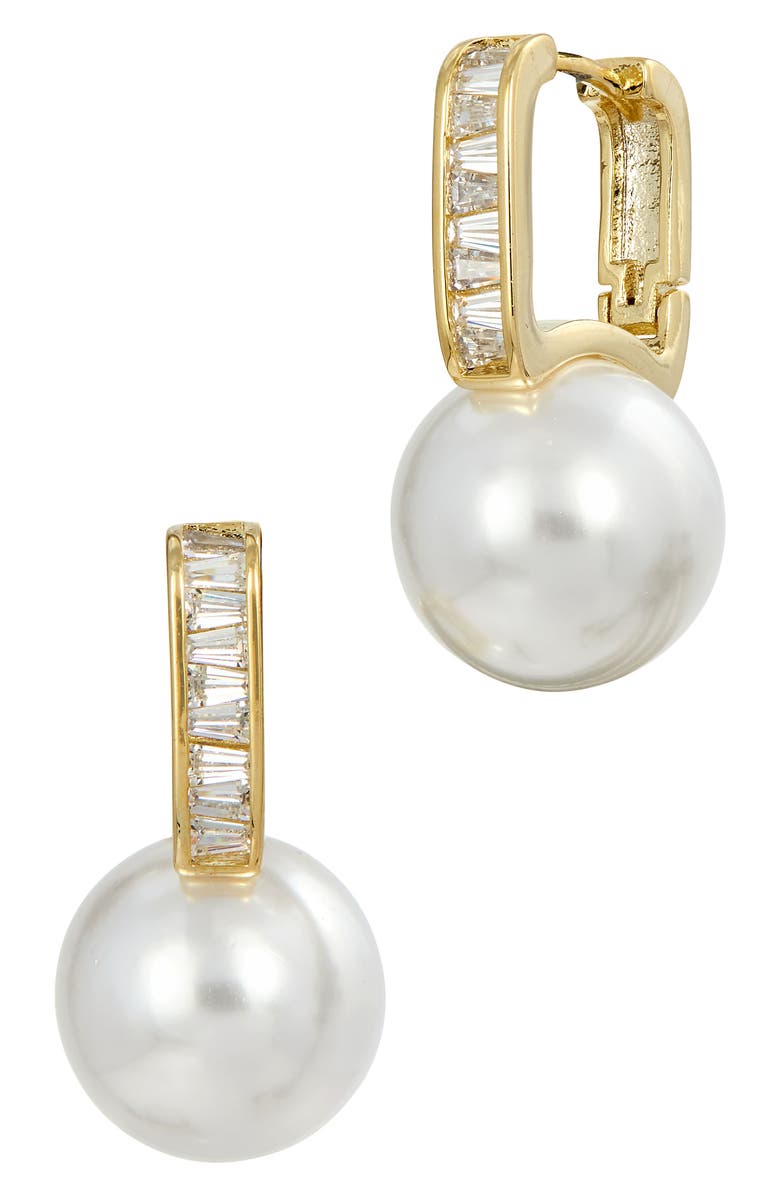 SAVVY CIE JEWELS CZ & Faux Pearl Drop Earrings, Main, color, Yellow