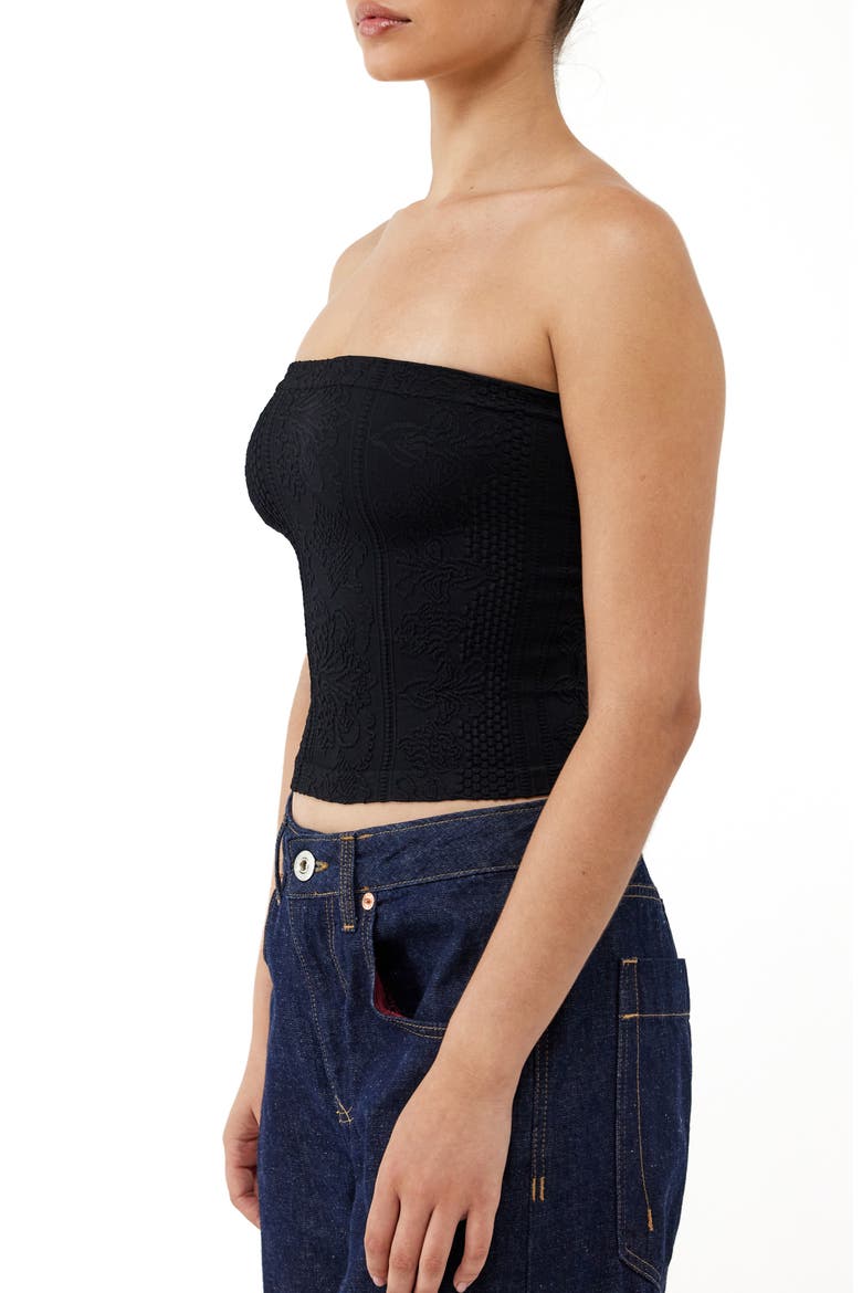 Tapestry Crop Tube Top, Alternate, color, BLACK