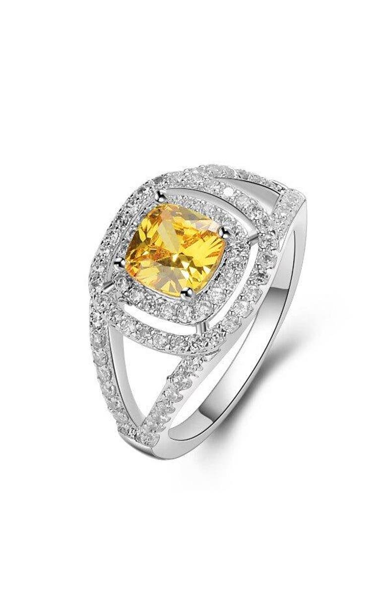 DLORIA Citrine Ring with Crystal Accent Stones, Main, color, Silver