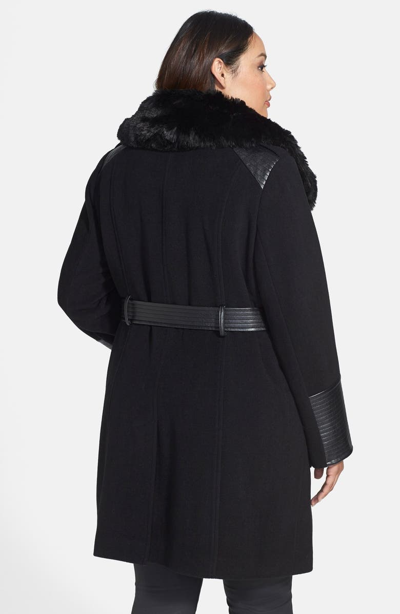 Via Spiga Faux Fur Trim Asymmetrical Wool Blend Coat, Alternate, color,