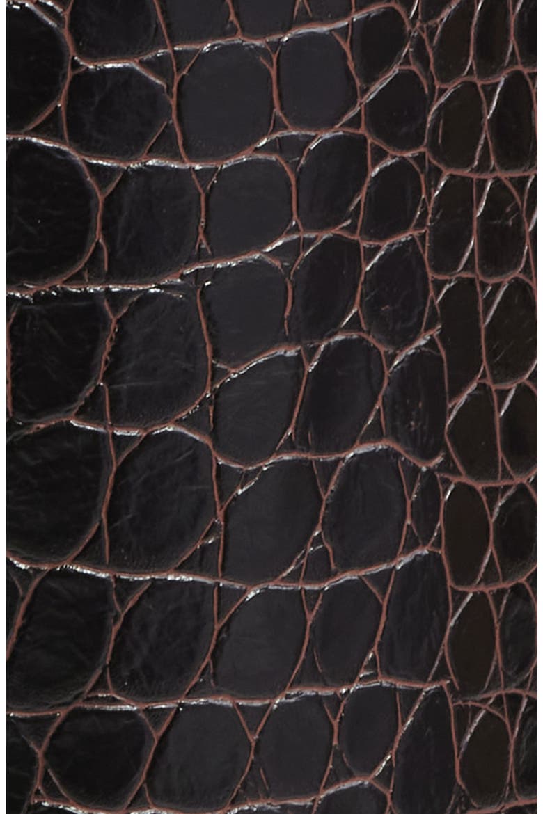 Croc Embossed Faux Leather Trench Coat, Alternate, color, BROWN