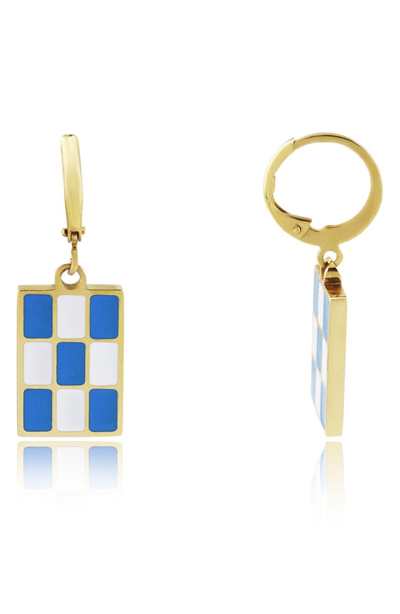 REBL Checkered Rectangle Drop Earrings, Main, color, Blue And White
