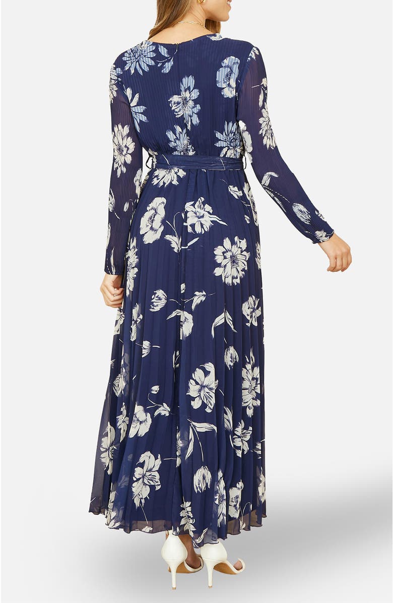 Yumi Floral Pleated Midi Wrap Dress, Alternate, color, Navy