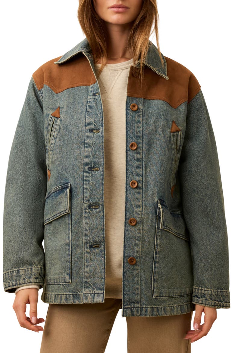 Denim & Suede Jacket, Main, color, CREEKSIDE INDIGO WASH