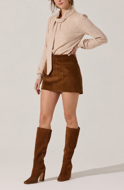 Astr The Label Ovalia Scarf Neck Pointelle Detail Sweater In Brown