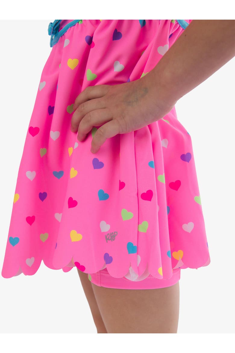 UPF50+ Active Short Sleeve Bow Dress & Bike Short Set, Alternate, color, Neon Pink Colorful Hearts