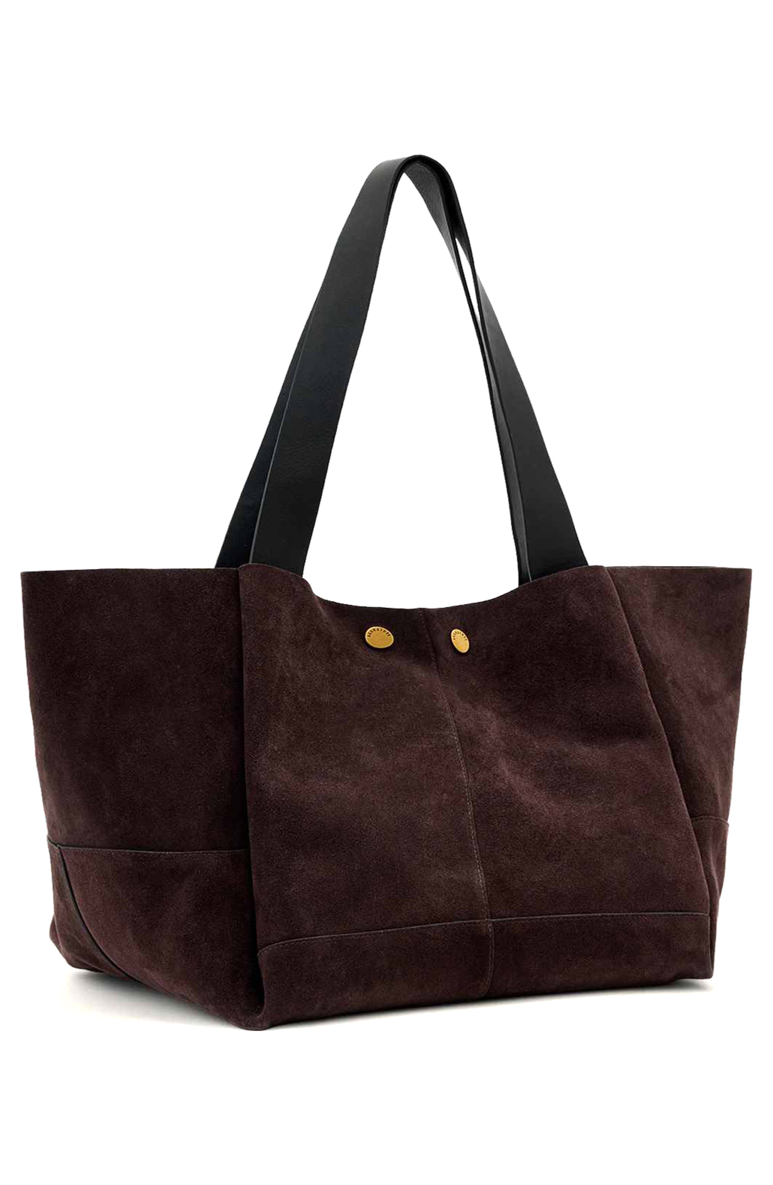 AllSaints Rosalie Suede Tote, Alternate, color, Burnt Umber Red