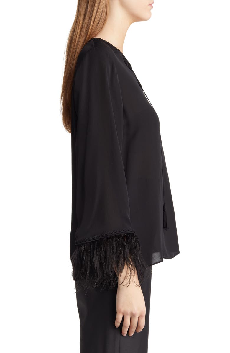 KOBI HALPERIN Jilly Feather Cuff Silk Blouse, Alternate, color, 