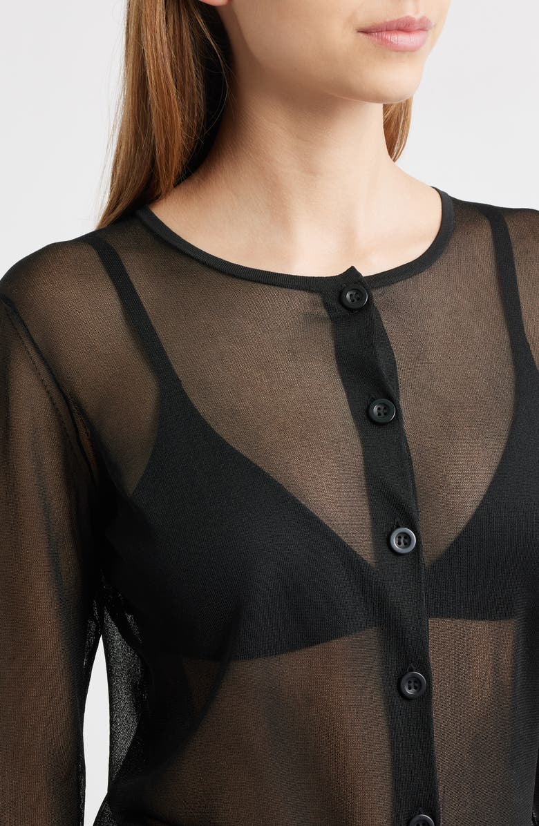 FRAME The Luxe Sheer Cardigan, Alternate, color, Black