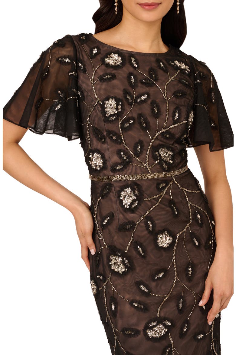 Beaded Mesh Sheath Dress, Alternate, color, BLACK/ ROSEGOLD